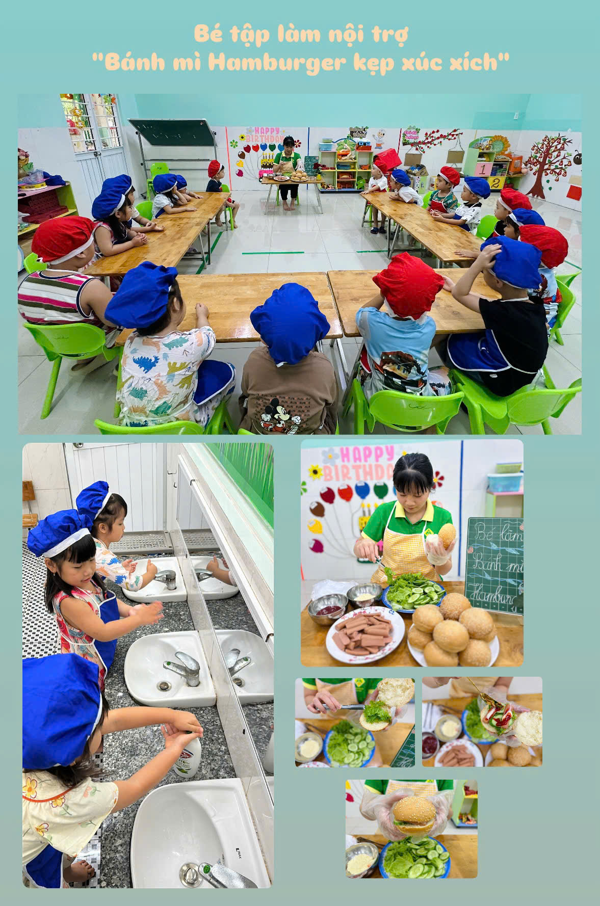 Bé tập làm nội trợ " Bánh mì Hamburger kẹp xúc xích"